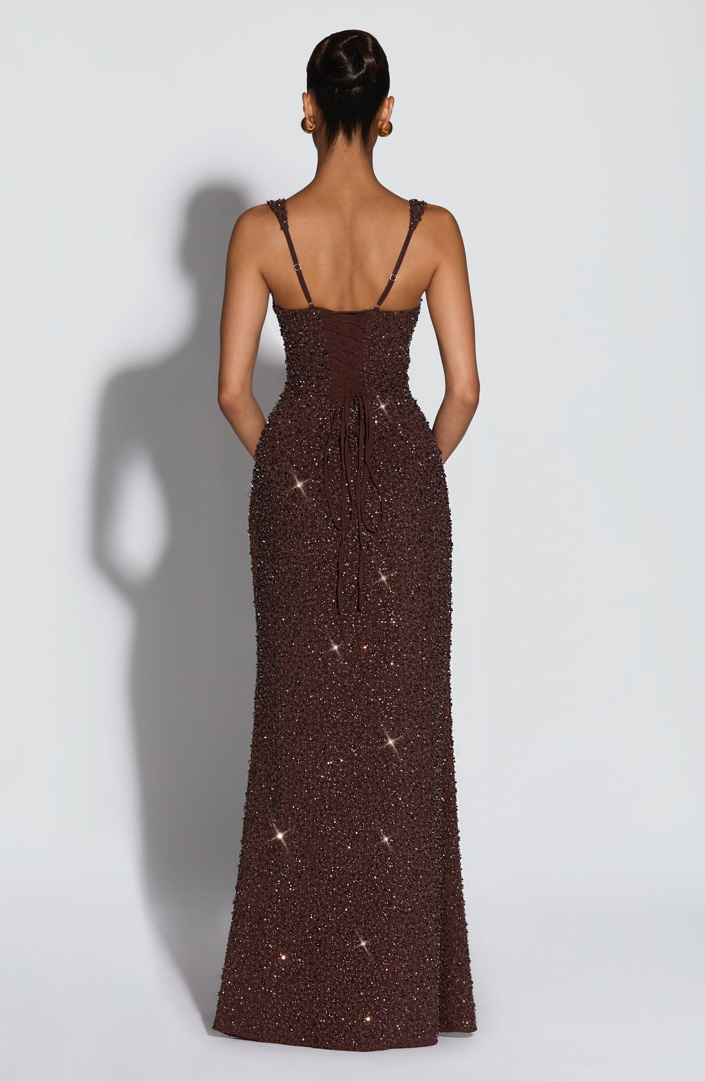 Women's Sleeveless Shimmer Maxi Dress with Square Neck and Sculpted Silhouette - 5