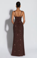 Women's Sleeveless Shimmer Maxi Dress with Square Neck and Sculpted Silhouette - 5