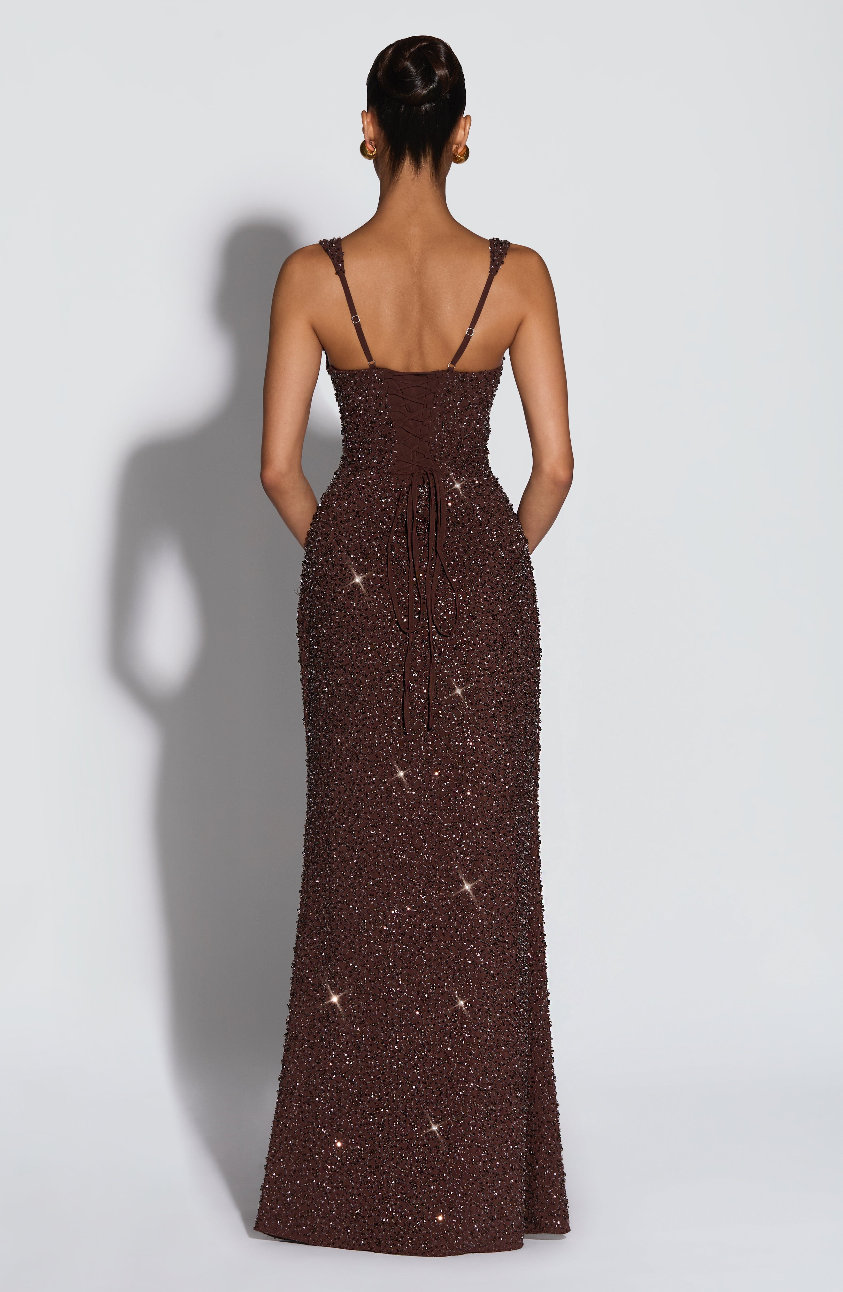 Women's Sleeveless Shimmer Maxi Dress with Square Neck and Sculpted Silhouette - 5