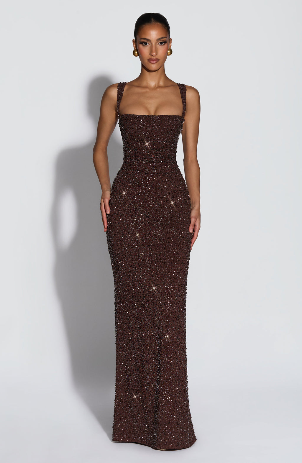 Women's Sleeveless Shimmer Maxi Dress with Square Neck and Sculpted Silhouette - 2
