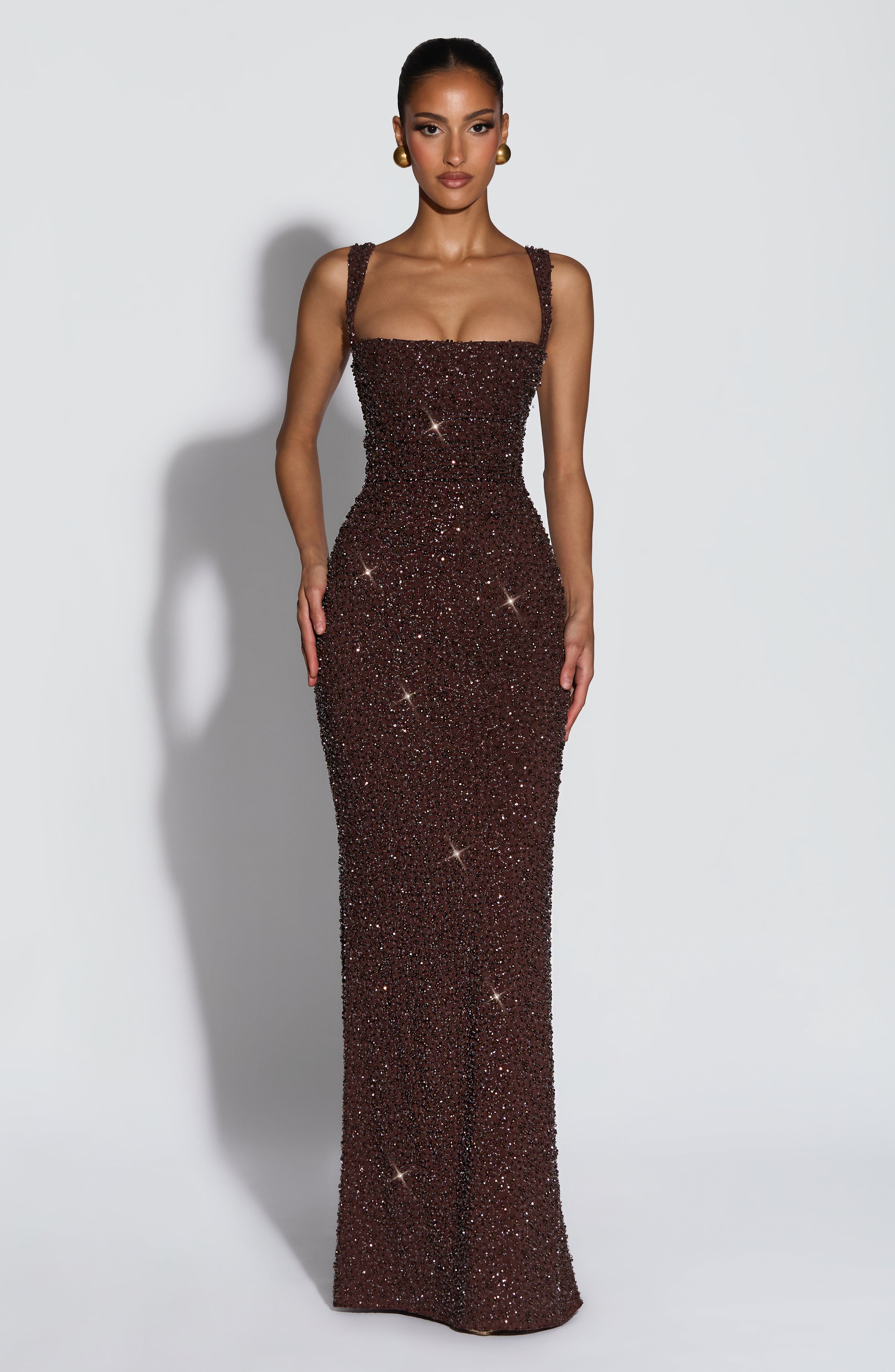 Women's Sleeveless Shimmer Maxi Dress with Square Neck and Sculpted Silhouette - 2