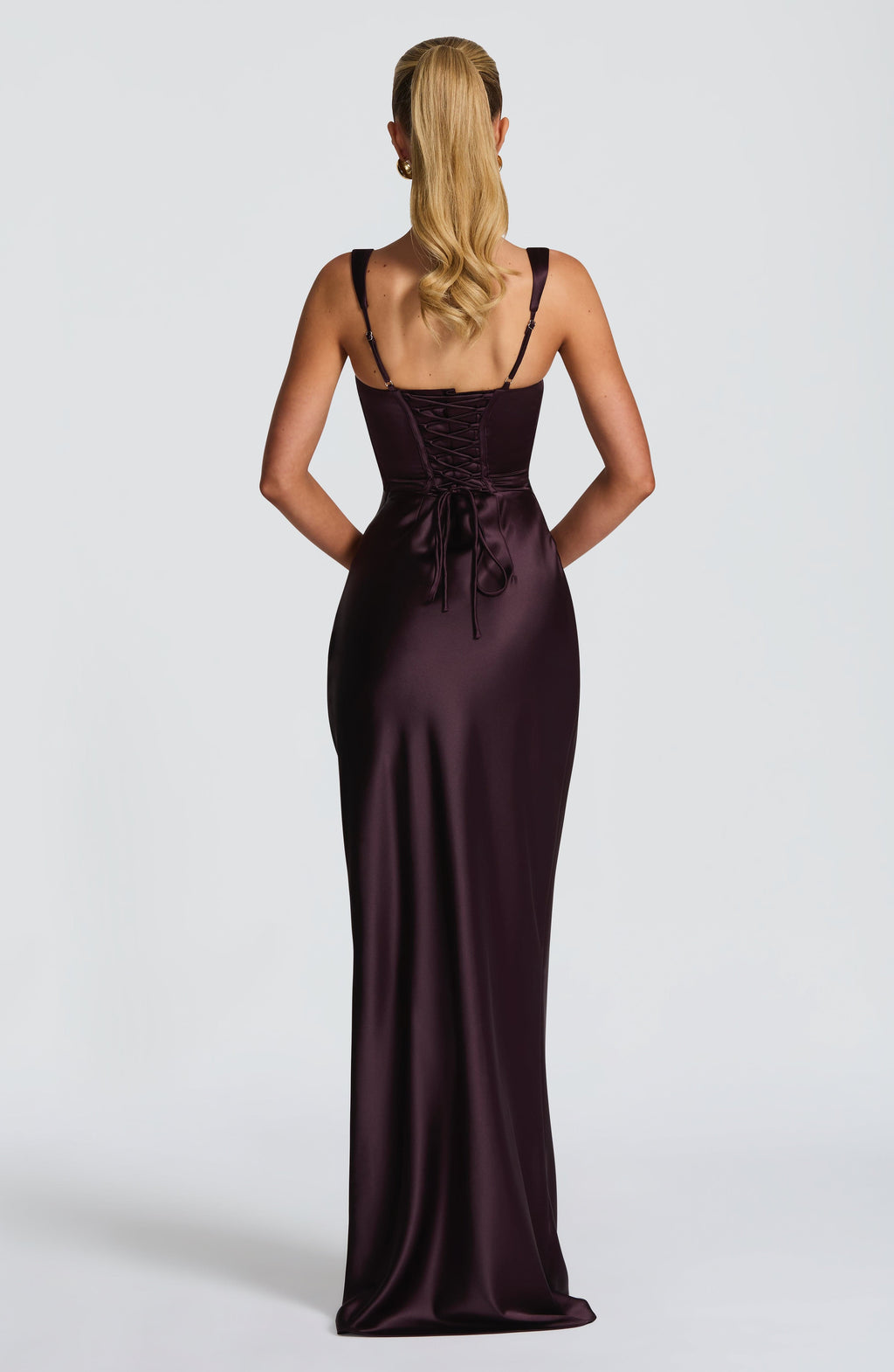 Women's Pleated Satin Maxi Dress with Square Neck and Draped Detail - 3