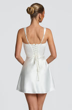 Women's Mini Dress with Square Neckline and Ruched Waist - 4