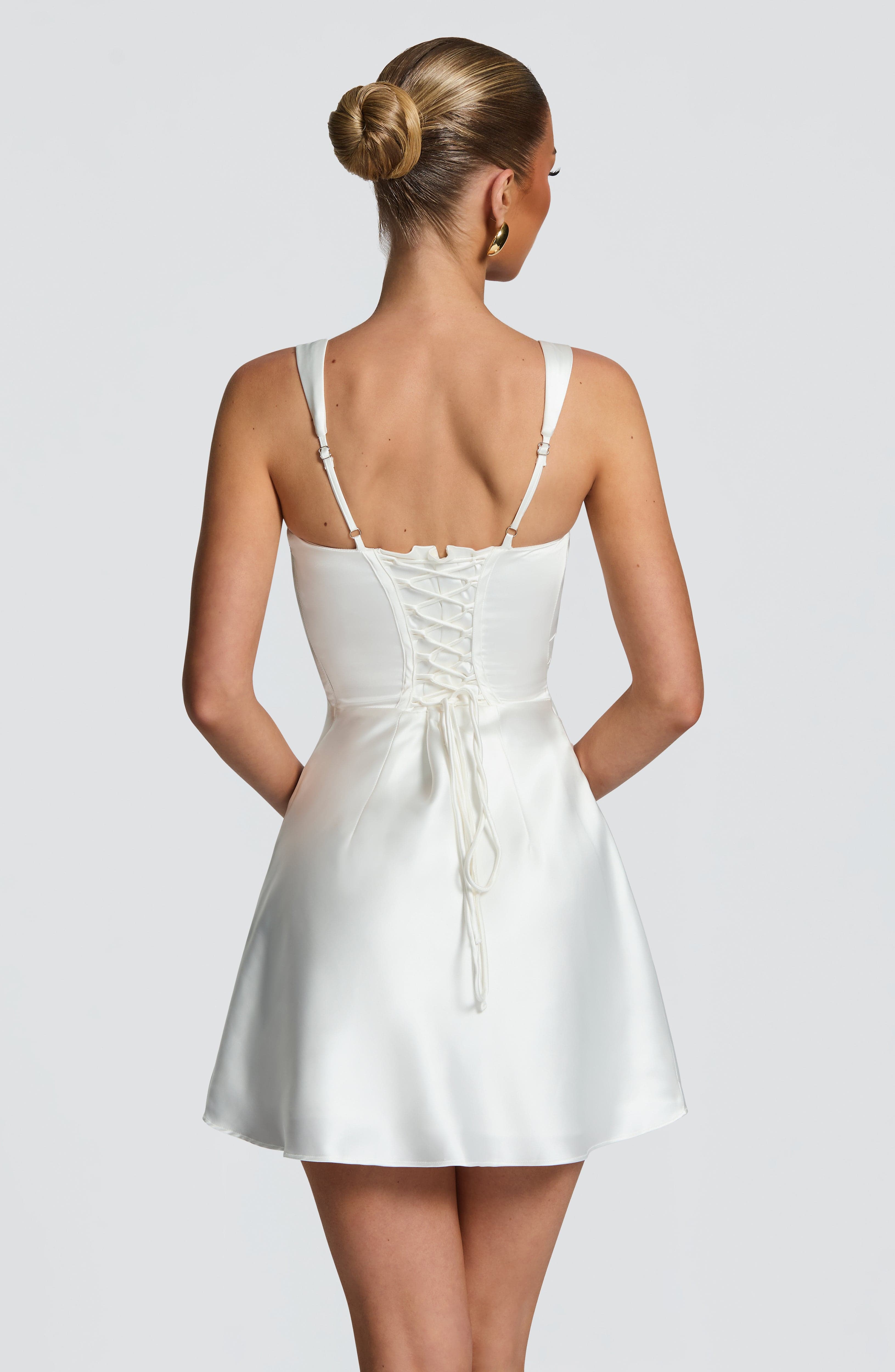 Women's Mini Dress with Square Neckline and Ruched Waist - 4