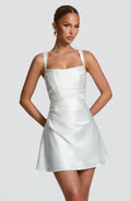 Women's Mini Dress with Square Neckline and Ruched Waist - 2