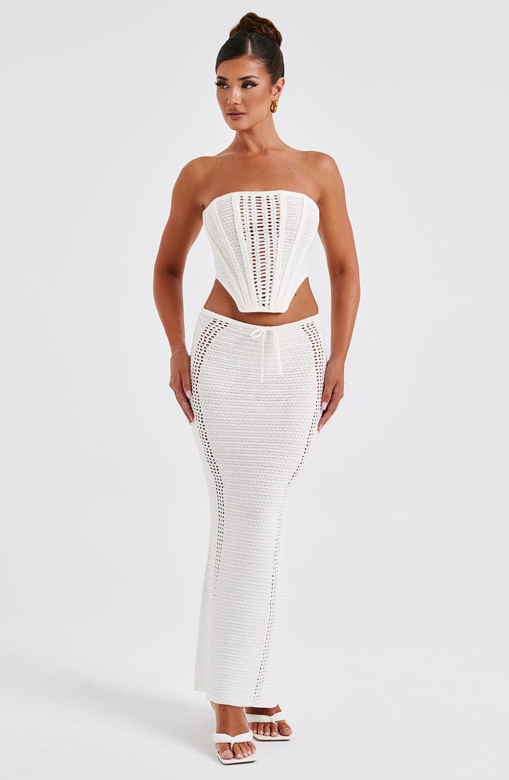Women's Strapless Crochet Corset Top with Boning and Tie Front - 13