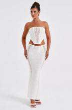 Women's Strapless Crochet Corset Top with Boning and Tie Front - 13