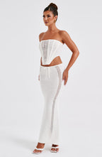 Women's Strapless Crochet Corset Top with Boning and Tie Front - 3