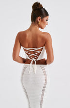 Women's Strapless Crochet Corset Top with Boning and Tie Front - 5