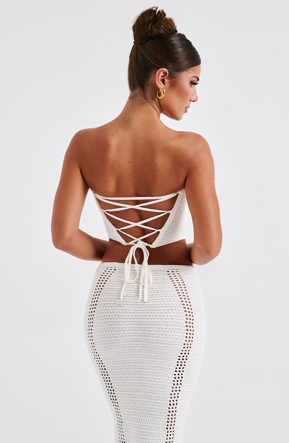 Women's Strapless Crochet Corset Top with Boning and Tie Front - 5