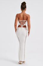 Women's Strapless Crochet Corset Top with Boning and Tie Front - 11