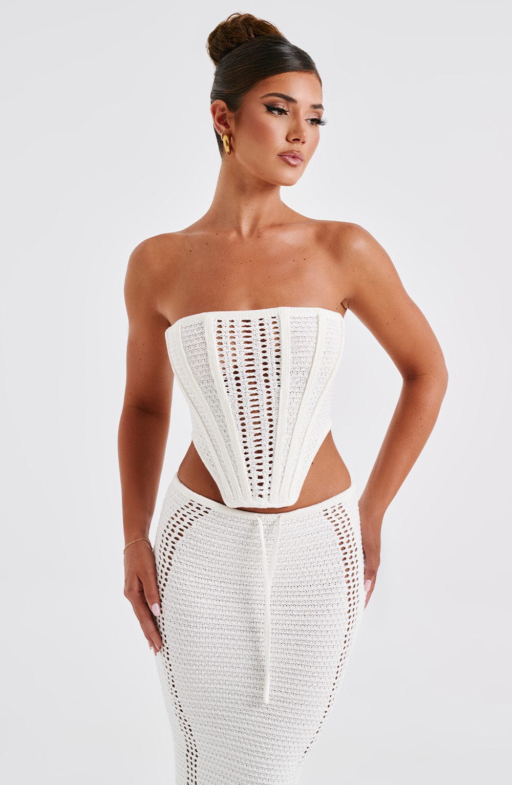 Women's Strapless Crochet Corset Top with Boning and Tie Front - 2