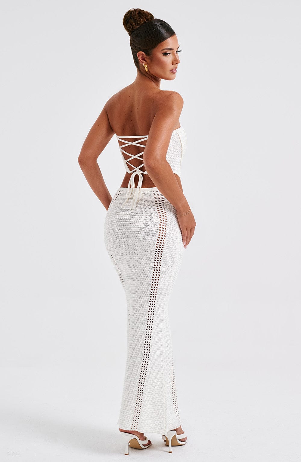 Women's Strapless Crochet Corset Top with Boning and Tie Front - 10