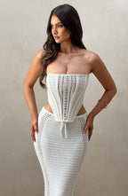 Women's Strapless Crochet Corset Top with Boning and Tie Front - 4
