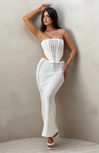 Women's Strapless Crochet Corset Top with Boning and Tie Front - 6