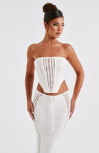 Women's Strapless Crochet Corset Top with Boning and Tie Front - 12