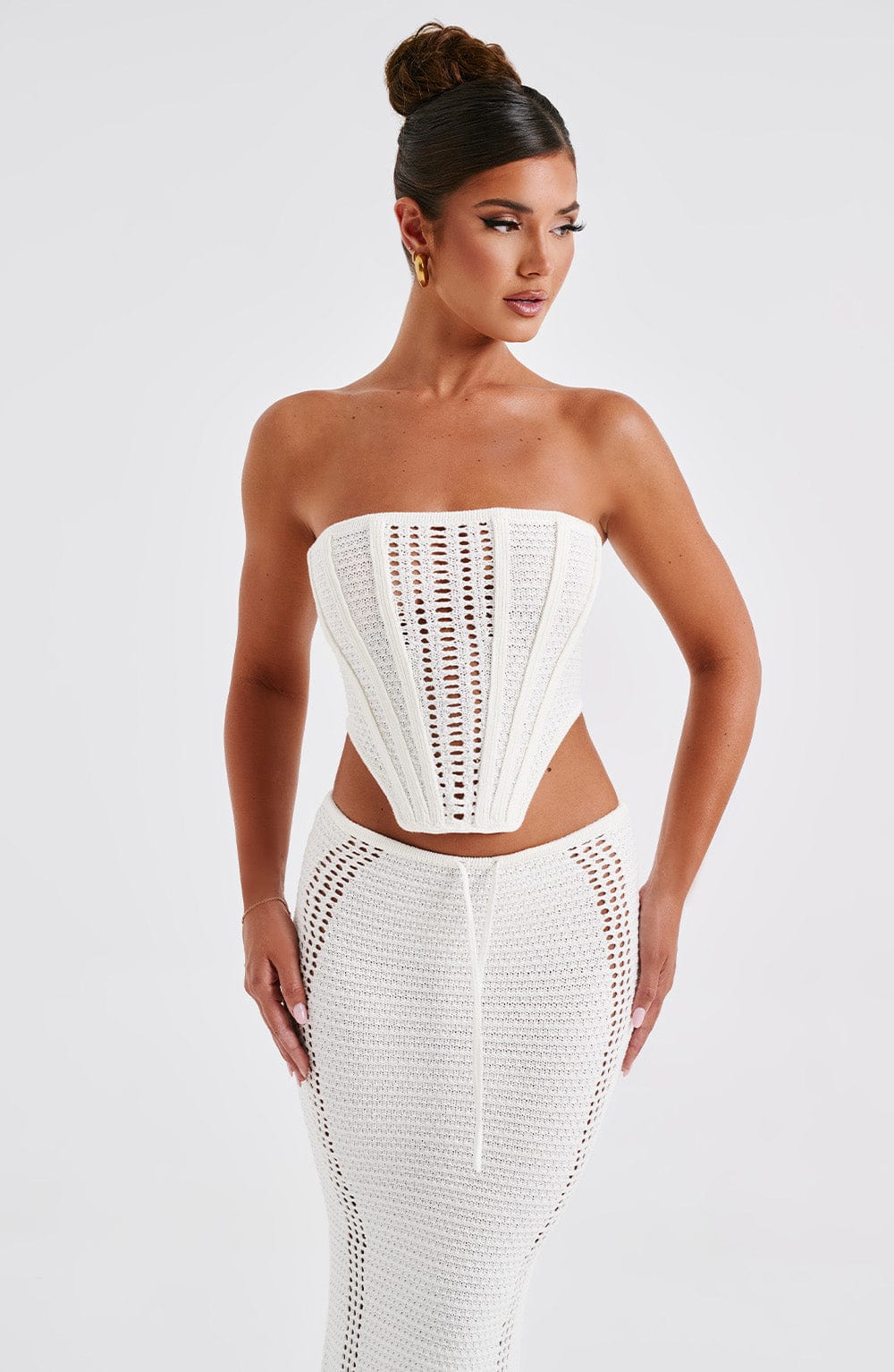 Women's Strapless Crochet Corset Top with Boning and Tie Front - 12