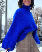 Women's Roll Neck Jumper with Dropped Shoulders and Cable Knit - 3