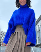 Women's Roll Neck Jumper with Dropped Shoulders and Cable Knit - 5