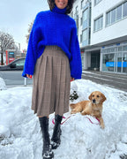 Women's Roll Neck Jumper with Dropped Shoulders and Cable Knit
