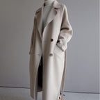 Women's Double-Breasted Longline Coat with Wide Lapels - 4