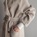 Women's Double-Breasted Longline Coat with Wide Lapels - 5