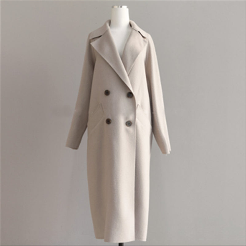 Women's Double-Breasted Longline Coat with Wide Lapels - 6