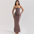 Women's Evening Dress Strapless with Corset Bodice and Draped Skirt - Grey