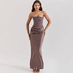 Women's Evening Dress Strapless with Corset Bodice and Draped Skirt - Grey