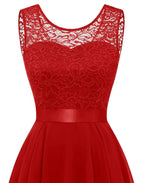Women's Sleeveless High-Low Dress with Lace Bodice and A-Line Skirt - 12