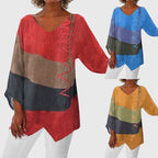 Women's V-Neck Top with Colour Block Print and Flowy Cut - 7