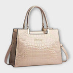 Women's Structured Handbag with Croc-Effect Panelling - Khaki