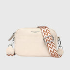 Women's Structured Crossbody Bag with Patterned Strap - Beige