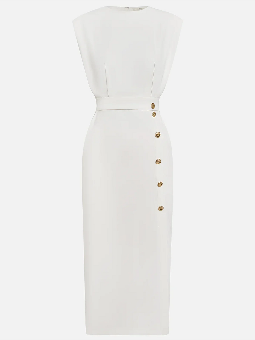 Women's Bodycon Midi Dress Sleeveless with Button Detail and Side Slit - 13