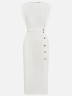 Women's Bodycon Midi Dress Sleeveless with Button Detail and Side Slit - 13