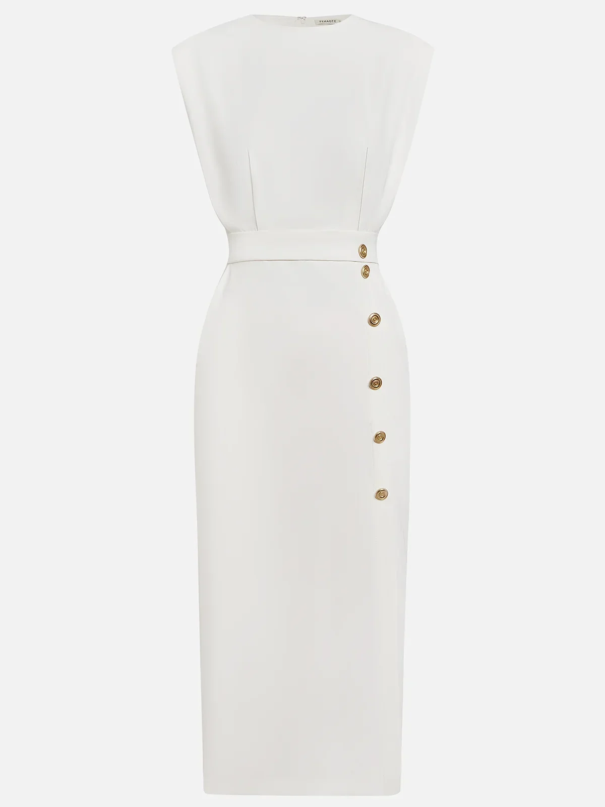 Women's Bodycon Midi Dress Sleeveless with Button Detail and Side Slit - 13