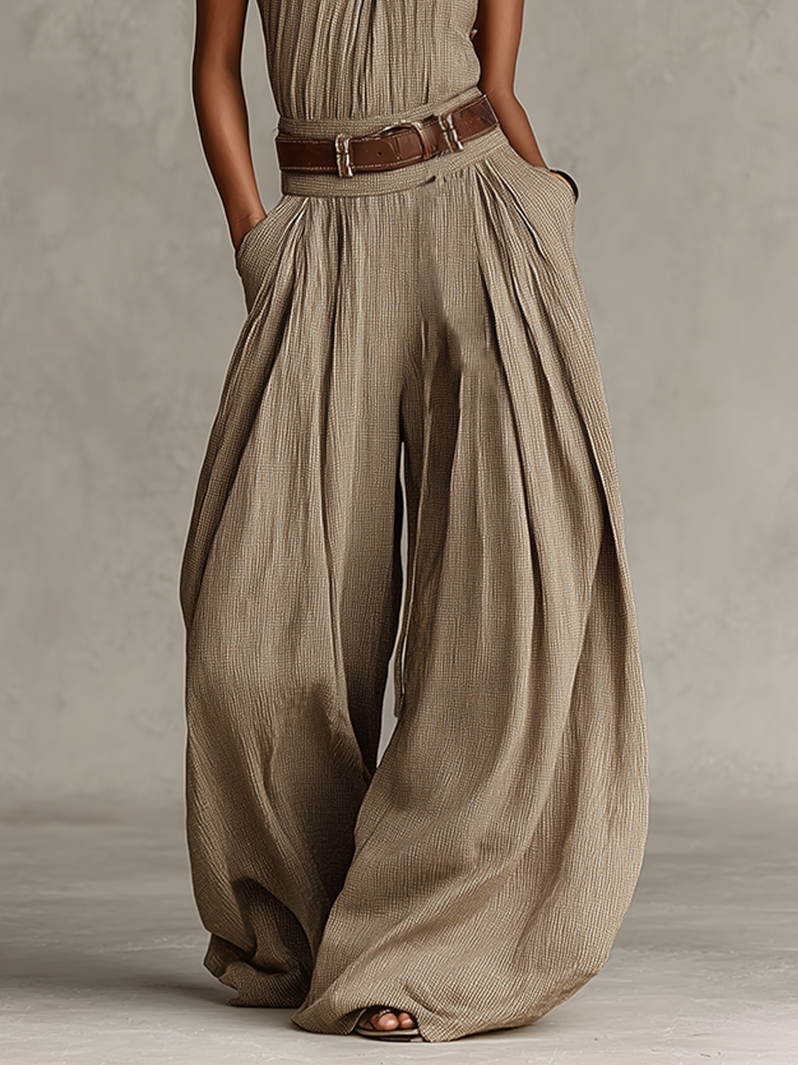 Women's Jumpsuit Sleeveless with Halter Neck and Wide Leg Silhouette - 4