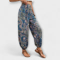 Women's Trousers with Ethnic Print - Blue