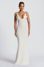 Women's Maxi Dress Sleeveless with Floral Crochet Neckline - 2