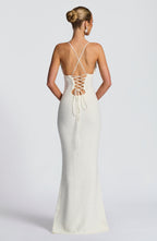 Women's Maxi Dress Sleeveless with Floral Crochet Neckline - 3