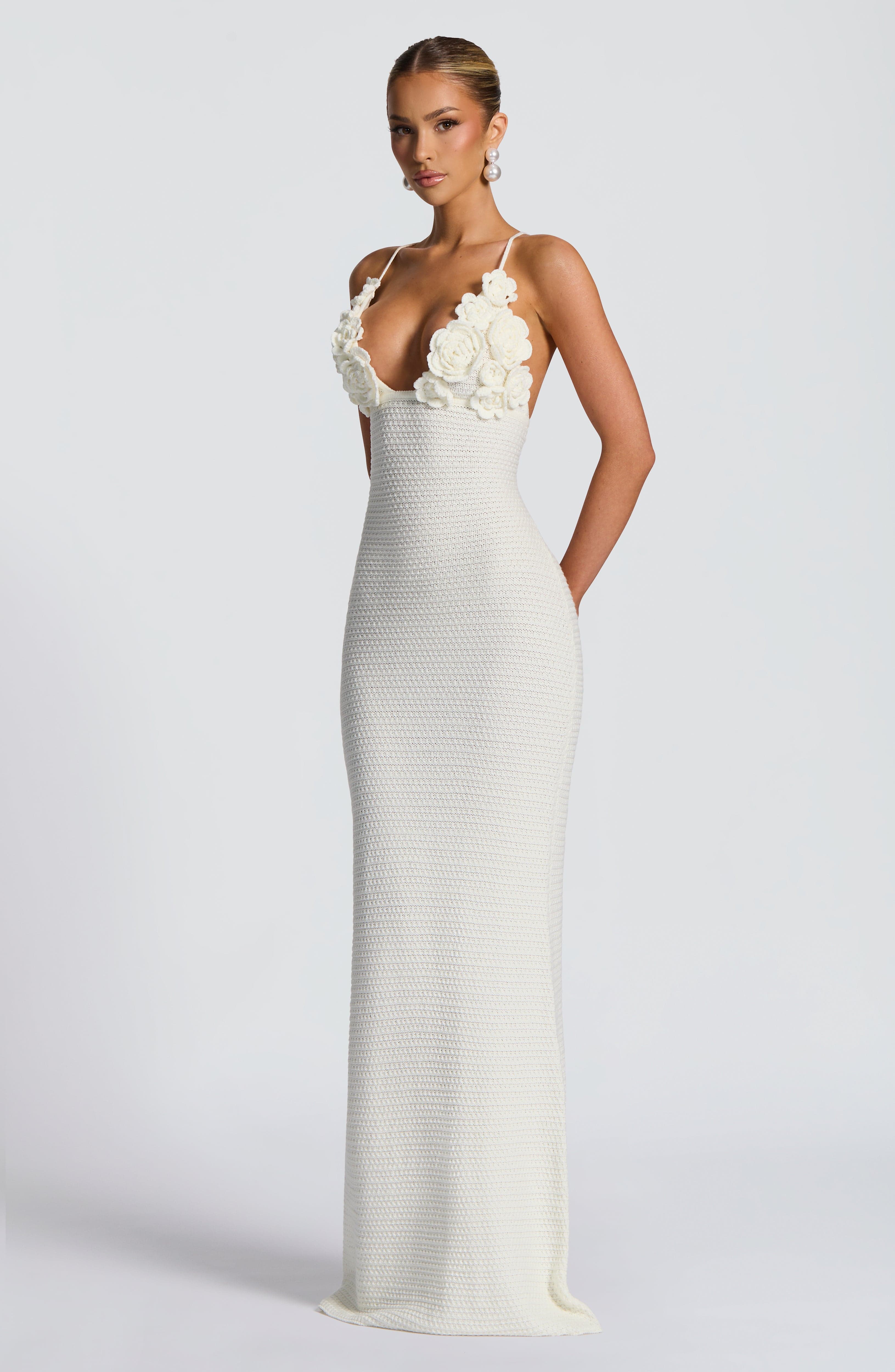 Women's Maxi Dress Sleeveless with Floral Crochet Neckline - 5