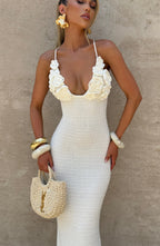 Women's Maxi Dress Sleeveless with Floral Crochet Neckline - 6