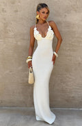 Women's Maxi Dress Sleeveless with Floral Crochet Neckline - 4