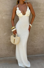 Women's Maxi Dress Sleeveless with Floral Crochet Neckline - 7