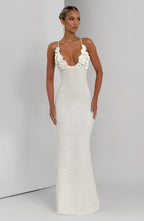Women's Maxi Dress Sleeveless with Floral Crochet Neckline - 9