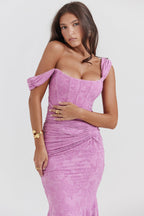 Women's Corset Maxi Dress with Gathered Waist and Sweetheart Neckline - 4