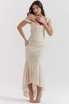 Women's Corset Maxi Dress with Gathered Waist and Sweetheart Neckline - 7