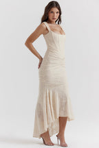 Women's Corset Maxi Dress with Gathered Waist and Sweetheart Neckline - 9