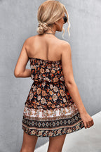 Women's Strapless Floral Print Dress with High Waist and A-Line Skirt - 6