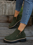 Women's Ankle Boots with Side Zip and Chunky Sole - 8